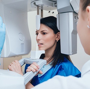woman in 3D cone beam machine
