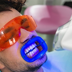 man getting in-office teeth whitening