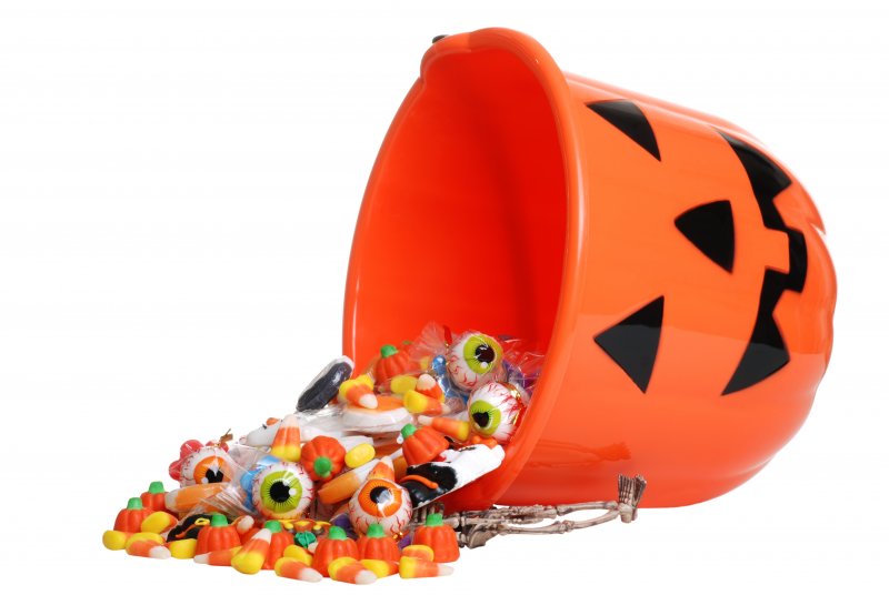 a bucket of Halloween candy